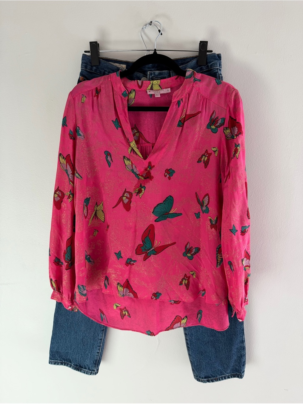 Calypso St Barth Mostlina Silk Blouse Butterfly Bright Pink Size Small